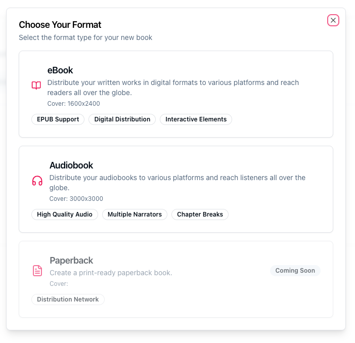 Format selection modal